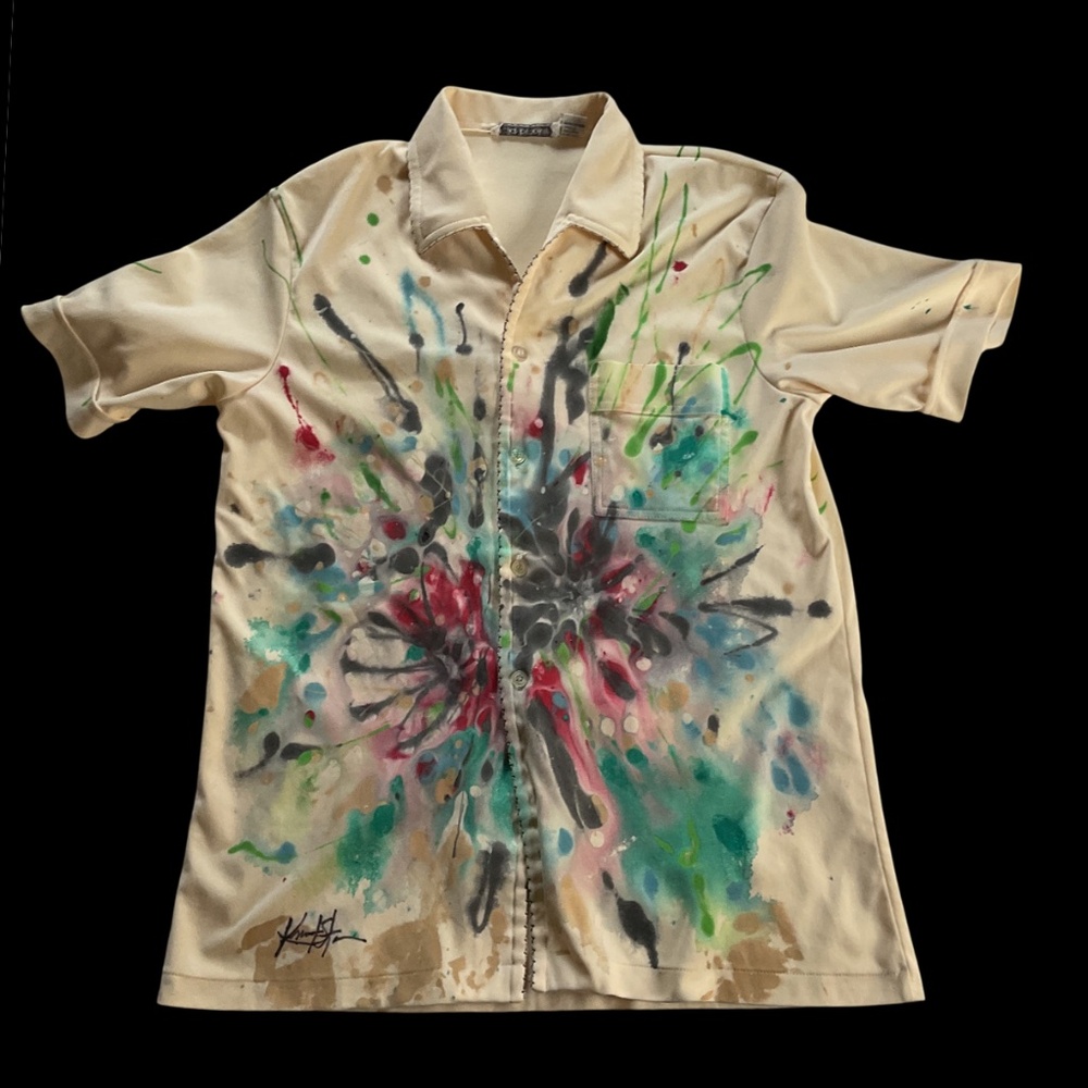 Artsy original OOAK Hand Painted, Floral Splatter Painted Vintage Shirt